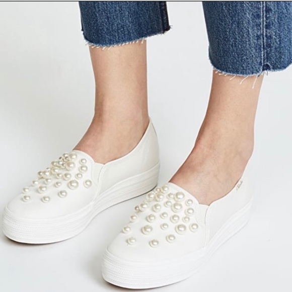 🎃Keds x Kate Spade Triple Decker Bridal Wedding Pearl Slip On Slides size 8.5 - Picture 1 of 11